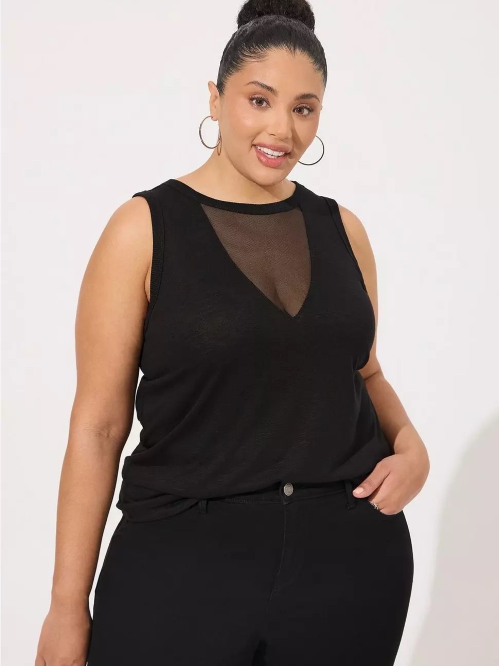 torrid Feather Soft Slub Crew Neck Mesh Inset Tank